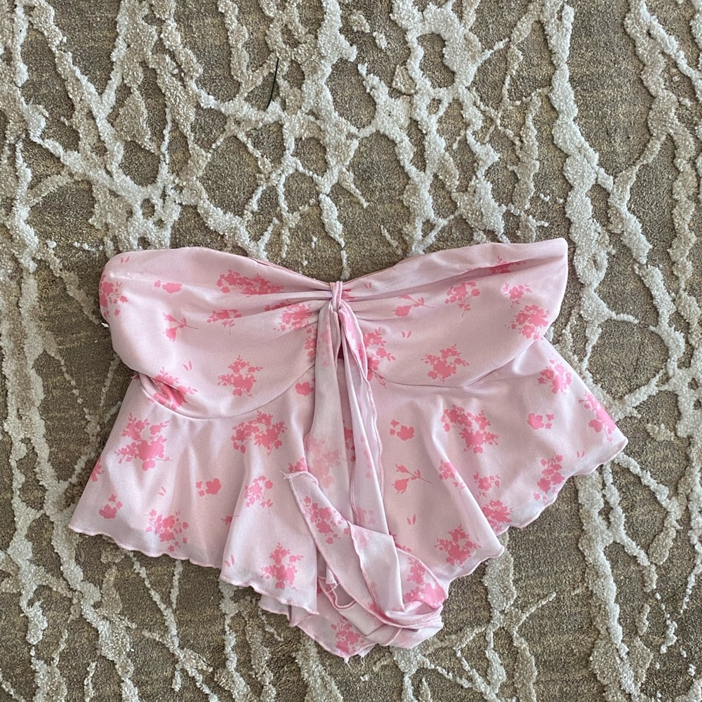 Pink Floral Strapless Top